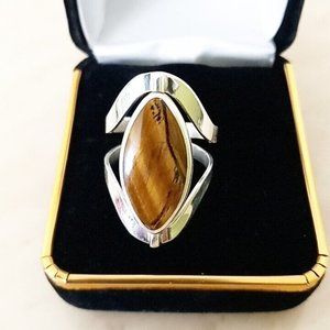 Ring Silver 950 Adjustable Ring with natural stones 2 colors reversible new